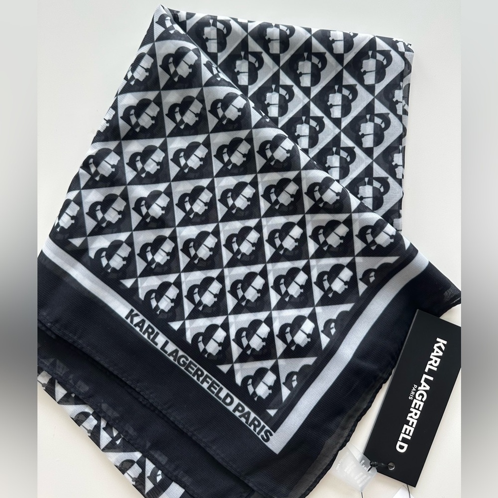 Karl Lagerfeld Scarf with Logo, Black & White, Soft & Stylish